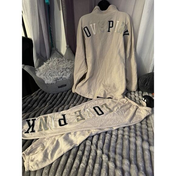 VS pink y2k tan silver gold sweatsuit pants sweatshirt xl/xxl - Picture 6 of 12